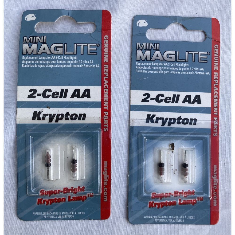 New Lot of 2 Mini-Maglite 2-Cell AA Krypton Super-Bright Lamp Replacement Bulbs